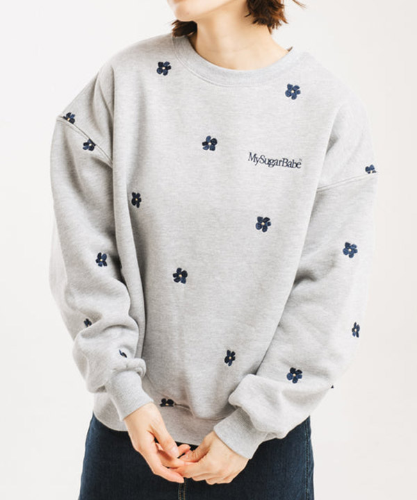 All over pattern flower sweatshirt -2.COLOR-(グレー)