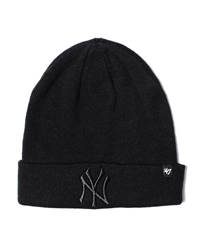 Yankees Raised '47 Cuff Knit Black x Black Logo -BLACK/BLACK-