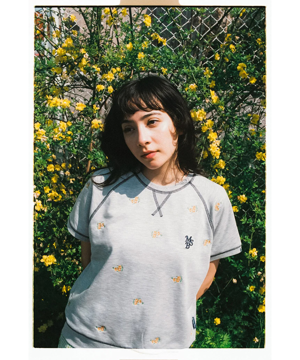 msb patch flower embroidery pattern short sleeve sweat -杢グレー-