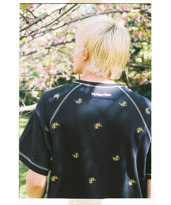 msb patch flower embroidery pattern short sleeve sweat -ネイビー-