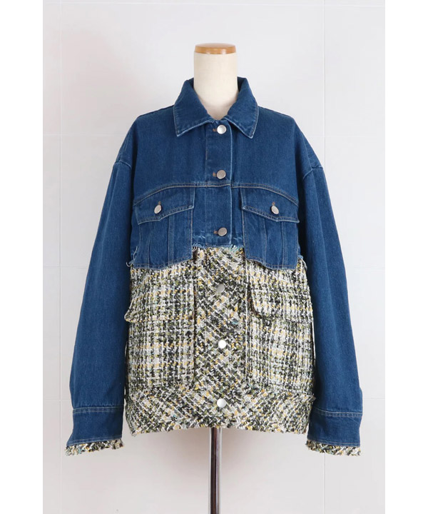 AULA AILA(アウラアイラ)/ TWEED MIX DENIM JACKET -3.COLOR- | Blue