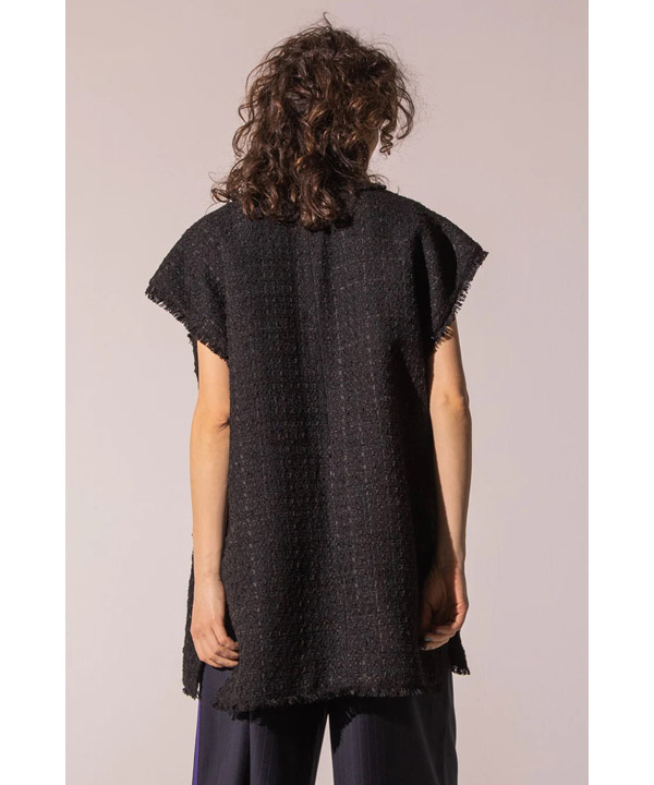 TWEED FRINGE VEST -BLACK-