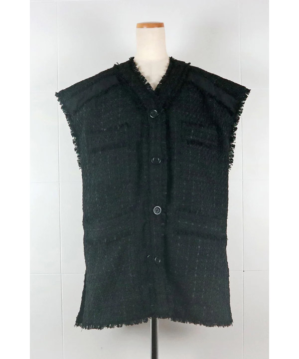 TWEED FRINGE VEST -BLACK-