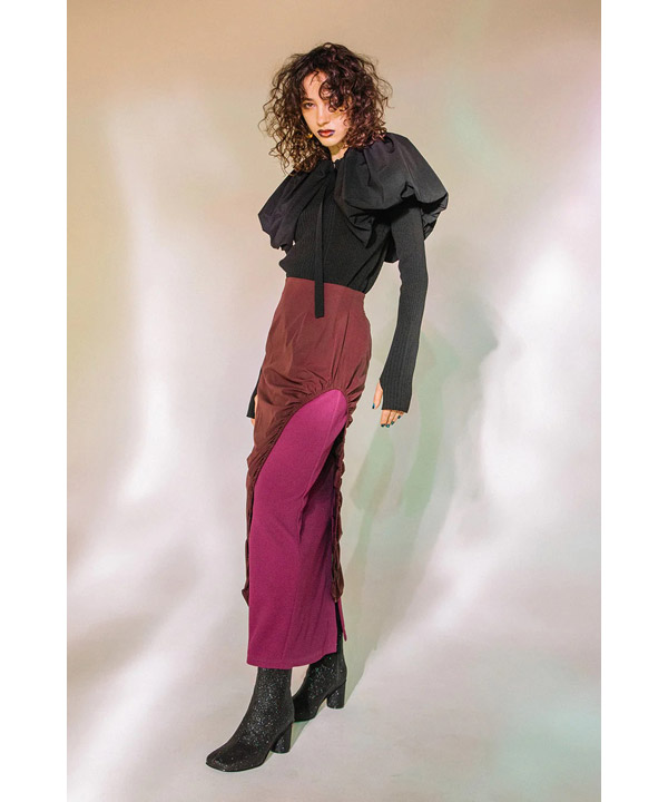 AULA AILA(アウラアイラ)/ LAYERED STRAIGHT SKIRT -BURGUNDY- | Blue