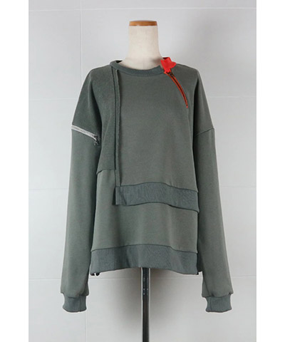 ZIP CUTTING PULLOVER -CHARCOAL-
