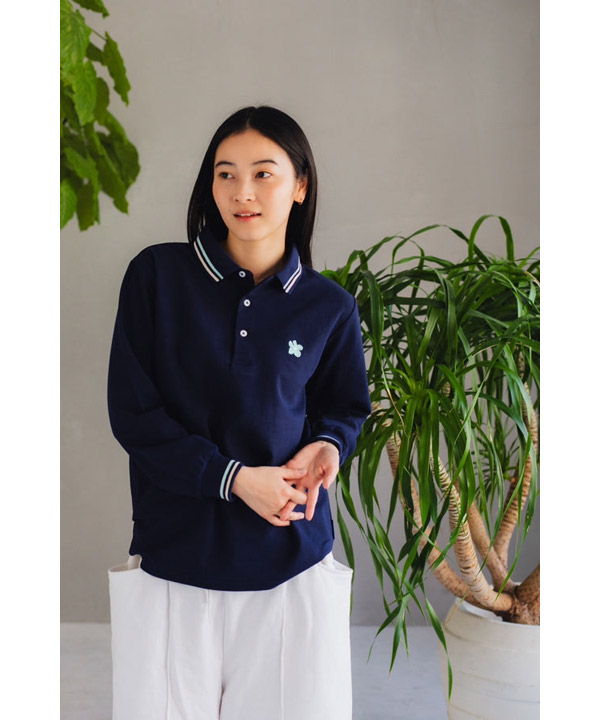 writing flower patch long polo shirt -3.COLOR-