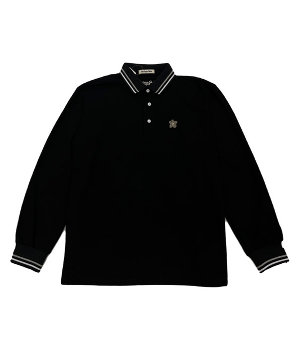 writing flower patch long polo shirt -3.COLOR-(ブラック)