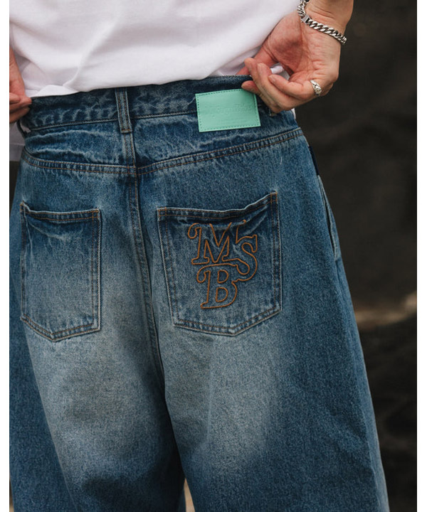 wide tuck denim pants