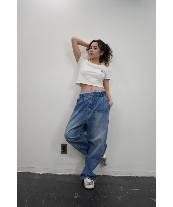 wide tuck denim pants