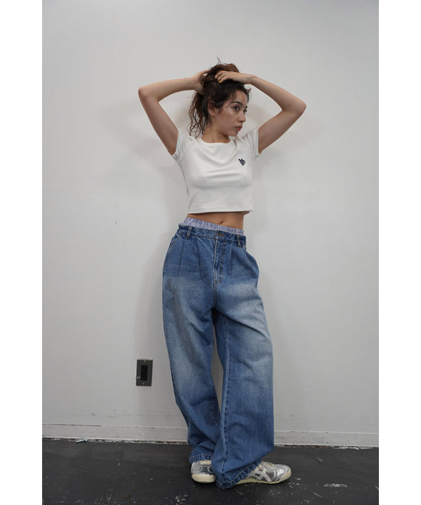 wide tuck denim pants