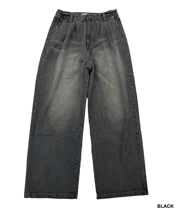 wide tuck denim pants