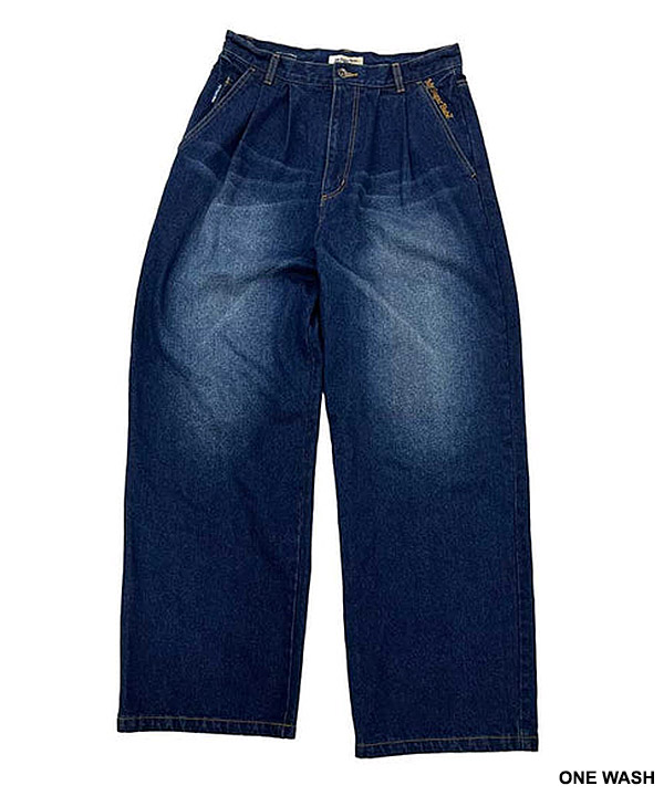 wide tuck denim pants