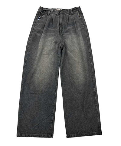 wide tuck denim pants