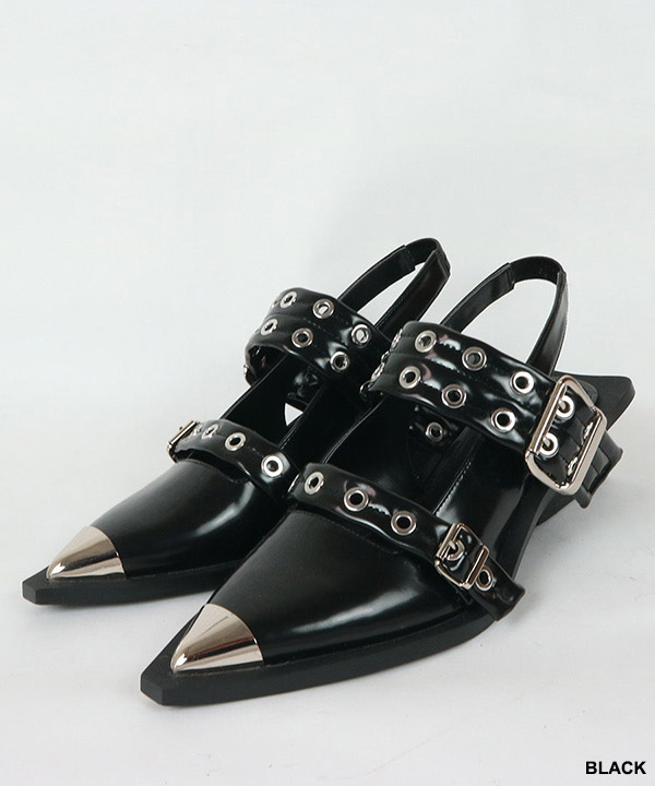 EYELET DOUBLE BELT SANDALS