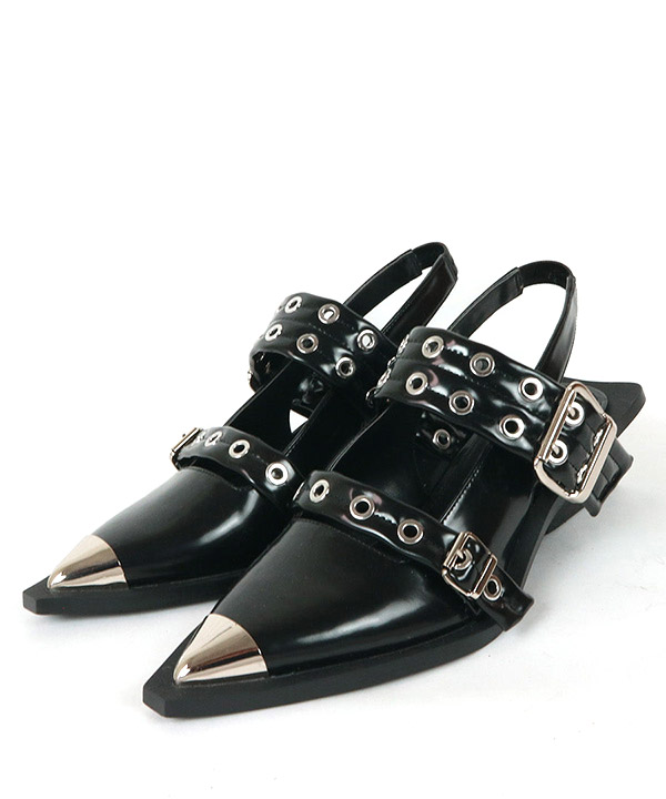 EYELET DOUBLE BELT SANDALS(ブラック)