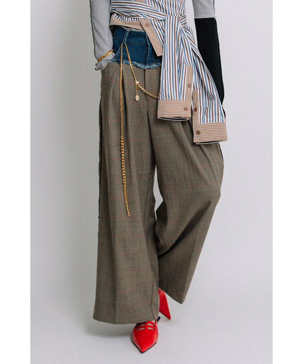 DENIM COMBINATION WIDE PANTS -キャメル-