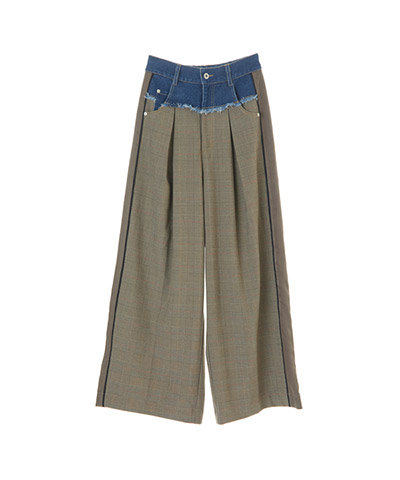 DENIM COMBINATION WIDE PANTS -キャメル-