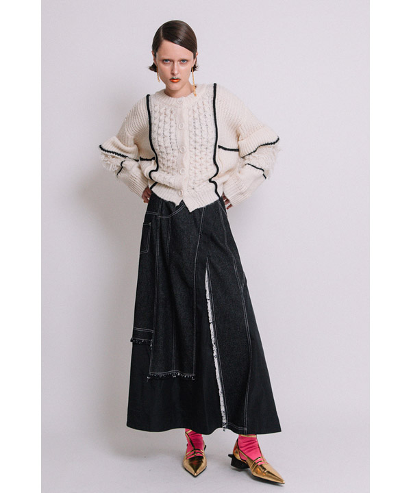 DENIM COMBINATION TAFFETA SKIRT -ブラック-