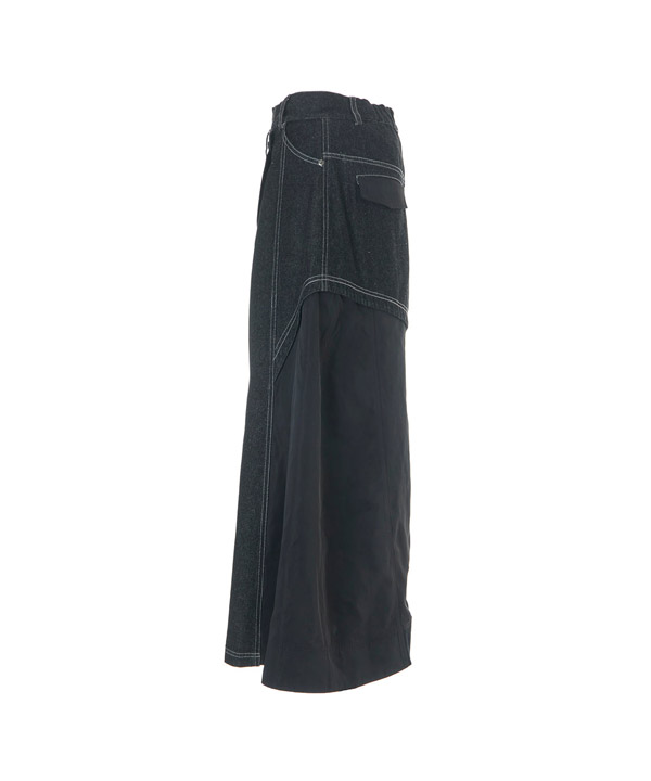 DENIM COMBINATION TAFFETA SKIRT -ブラック-