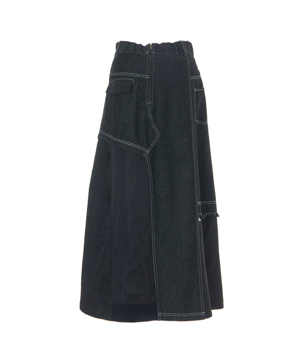 DENIM COMBINATION TAFFETA SKIRT -ブラック-