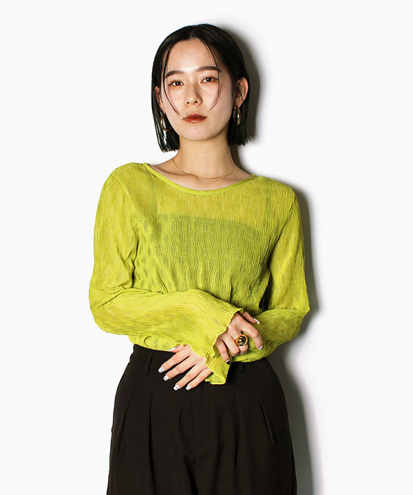 WAVE LINE SHEER TOPS -3.COLOR-(ライム)