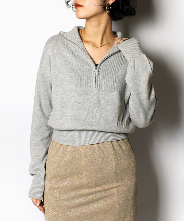 CROPPED HALF ZIP KNIT(グレー)