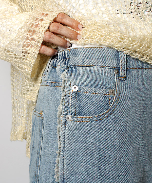 SIDE FRINGE DENIM PT