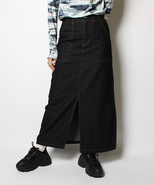 SLIT DENIM LONG SK(ブラック)