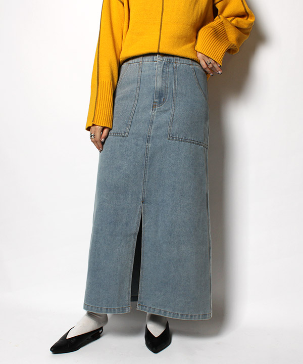 SLIT DENIM LONG SK(インディゴ)