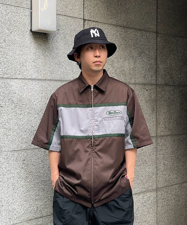 PANELLED ZIP FRONT WORK SHIRT