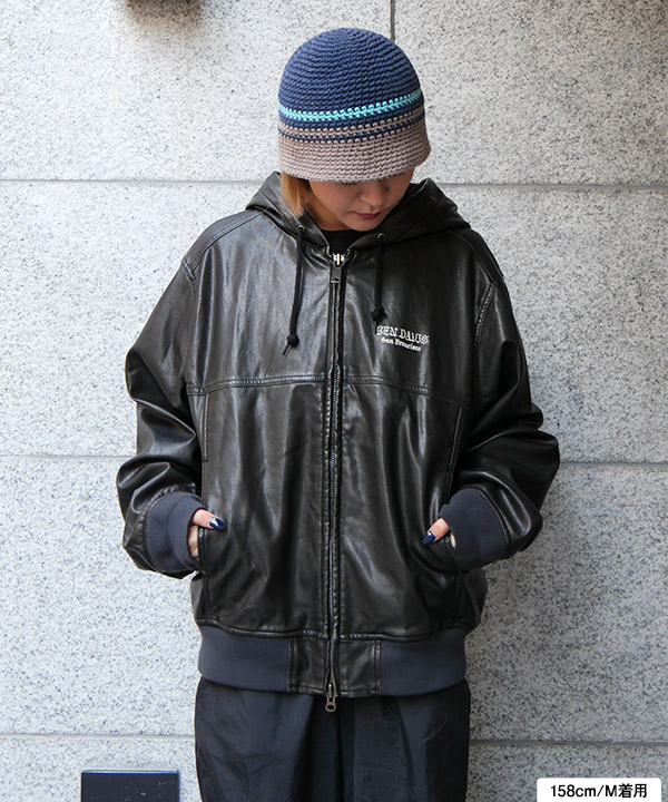 WASHED FAUX LEATHER PARKA -ブラック-
