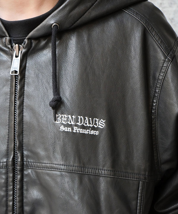 WASHED FAUX LEATHER PARKA -ブラック-