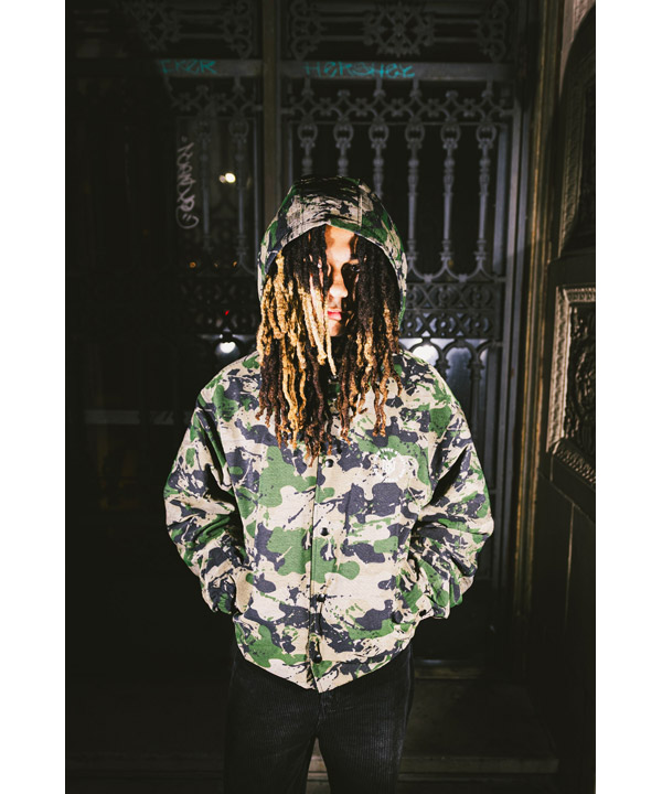 HOODED CAMO COACH JACKET