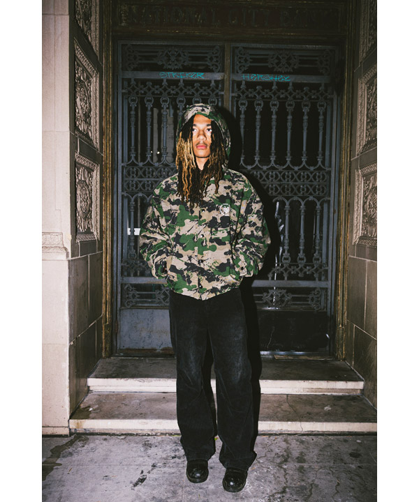 HOODED CAMO COACH JACKET