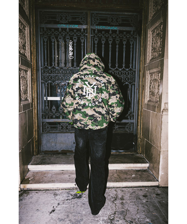 HOODED CAMO COACH JACKET