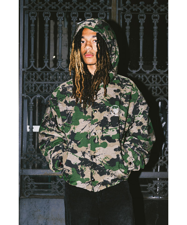 HOODED CAMO COACH JACKET