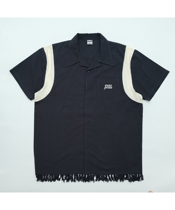 COTTON LINEN BOWLING SHIRTS -ネイビー-
