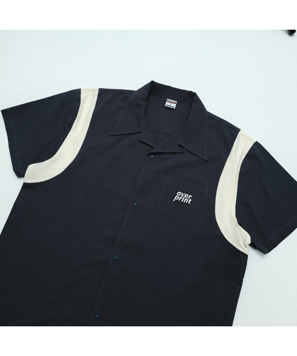 COTTON LINEN BOWLING SHIRTS -ネイビー-