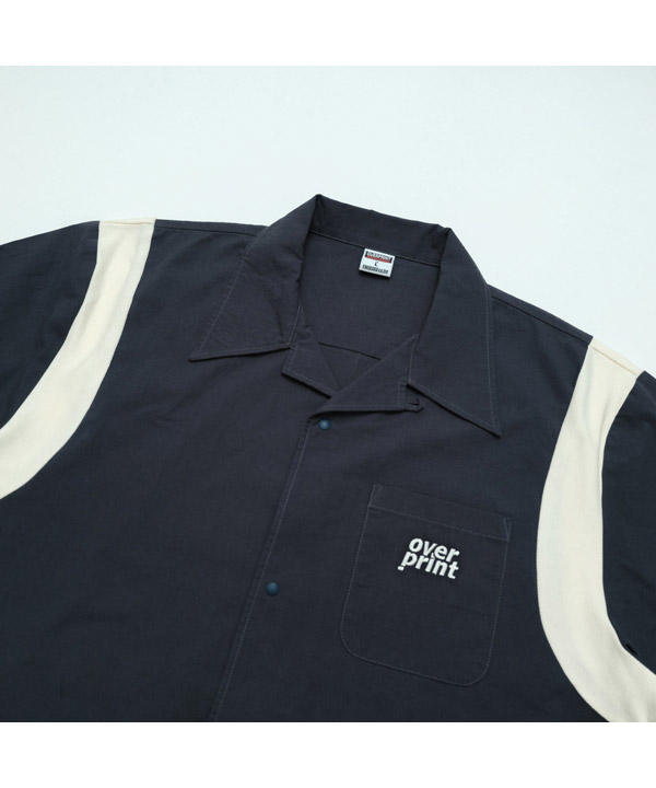 COTTON LINEN BOWLING SHIRTS -ネイビー-