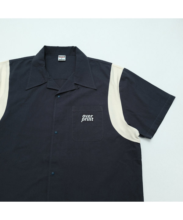 COTTON LINEN BOWLING SHIRTS -ネイビー-
