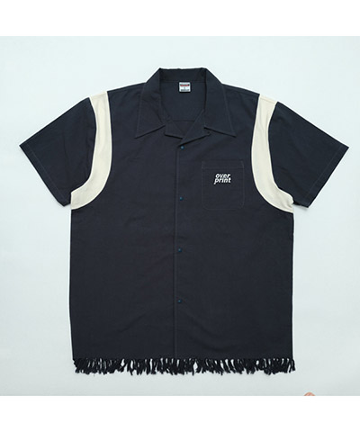 COTTON LINEN BOWLING SHIRTS -ネイビー-