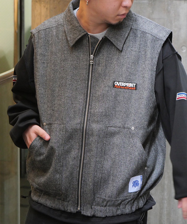 VEST HERRINGBONE TWEED -グレー-