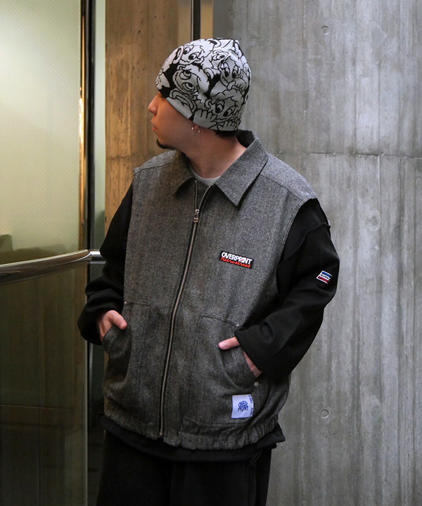 VEST HERRINGBONE TWEED -グレー-