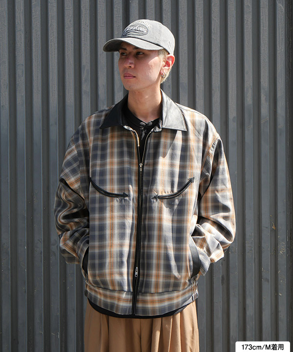 Leather Collar Jacket -チェック-