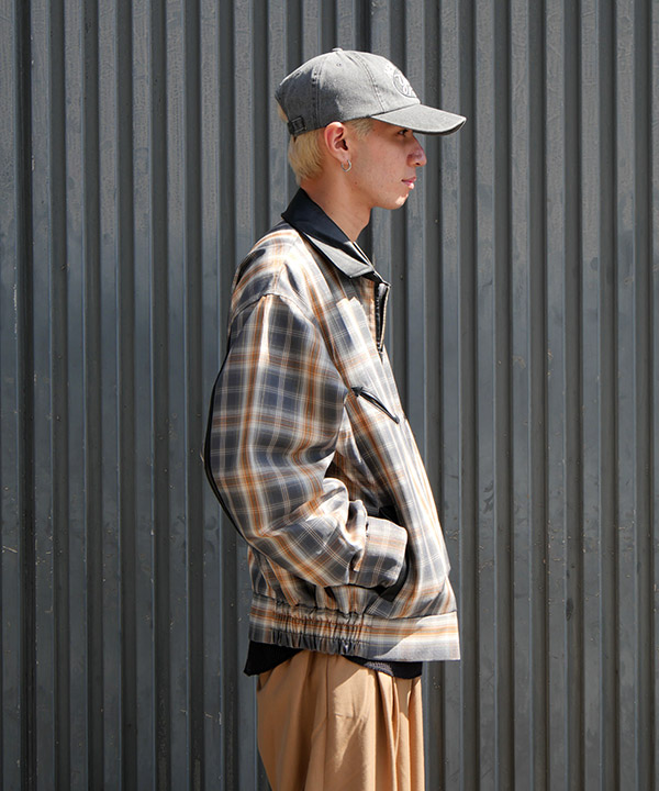 Leather Collar Jacket -チェック-