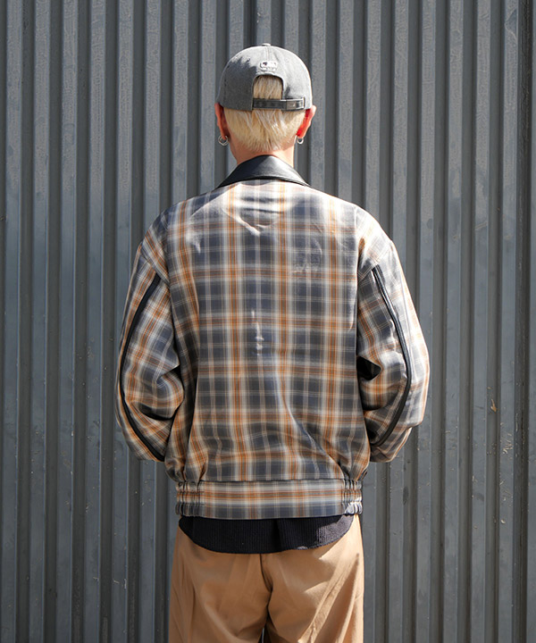 Leather Collar Jacket -チェック-