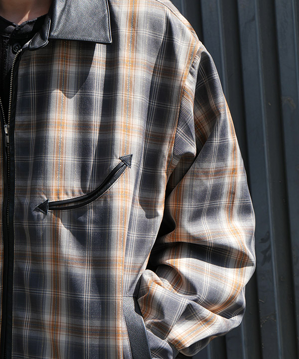 Leather Collar Jacket -チェック-
