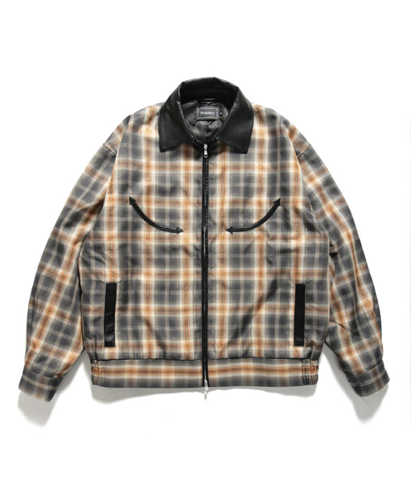 Leather Collar Jacket -チェック-