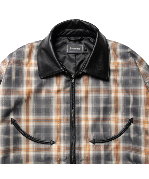 Leather Collar Jacket -チェック-