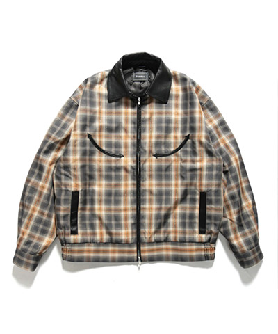 Leather Collar Jacket -チェック-